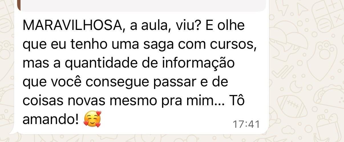Depoimento: Ah e o material achei ótimo, vai me ajudar bastante!