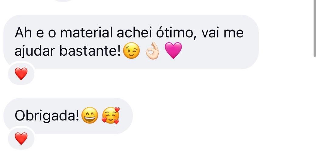 Mensagem recebida: Ah, e o material achei ótimo, vai me ajudar bastante.